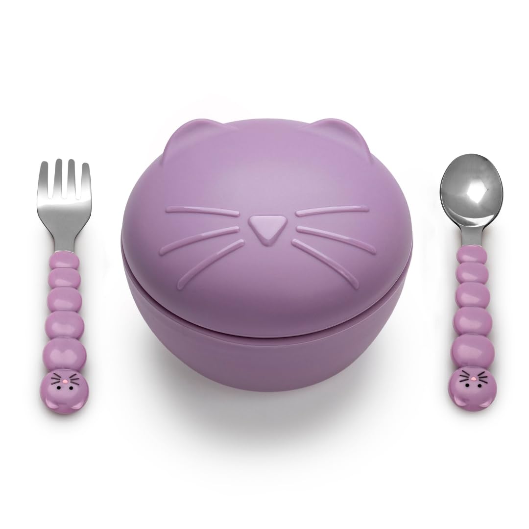 Melii  Silicone Bowl with Lid & Utensils Cat- Purple