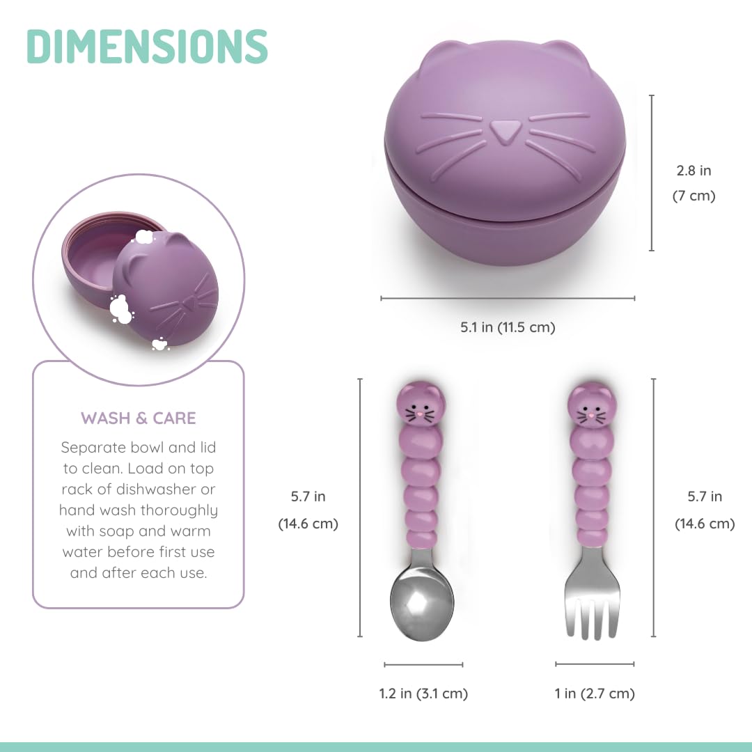 Melii  Silicone Bowl with Lid & Utensils Cat- Purple