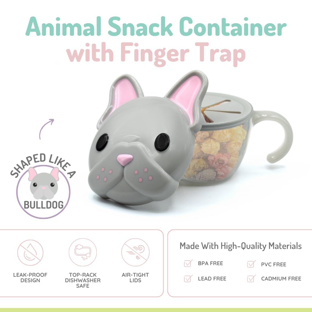 Melii Snack Container with Finger Trap Bulldog- Grey