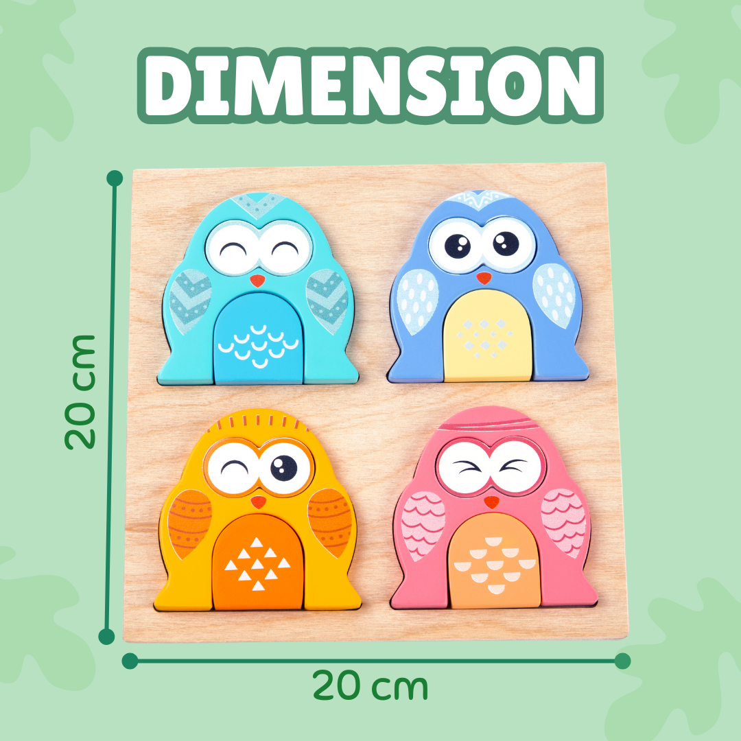 Cots and Cuddles Wooden Owl Face-Changing Puzzle with Match Cards