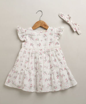 Sweetlime By AS Blossom Breeze Organic Cotton Baby Dress with Hairband – White - The Mom Store