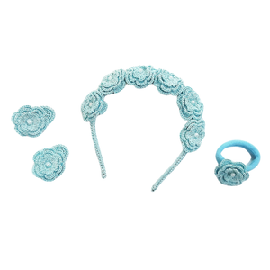 Happy Threads | Handmade Crochet Blue Rose Kids Hair Accessories Set - Adorable Floral Hairpieces for Girls - The Mom Store