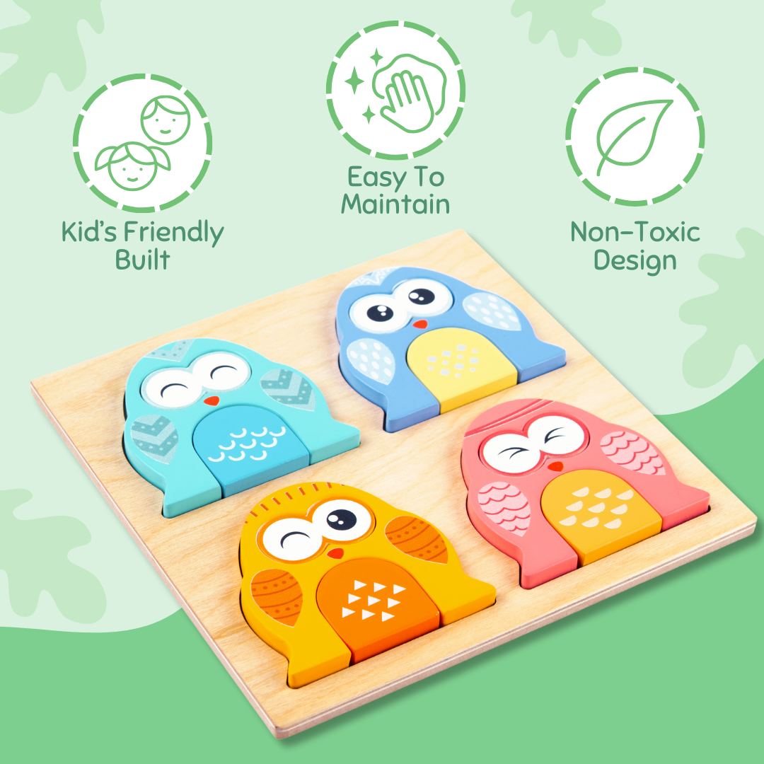 Cots and Cuddles Wooden Owl Face-Changing Puzzle with Match Cards