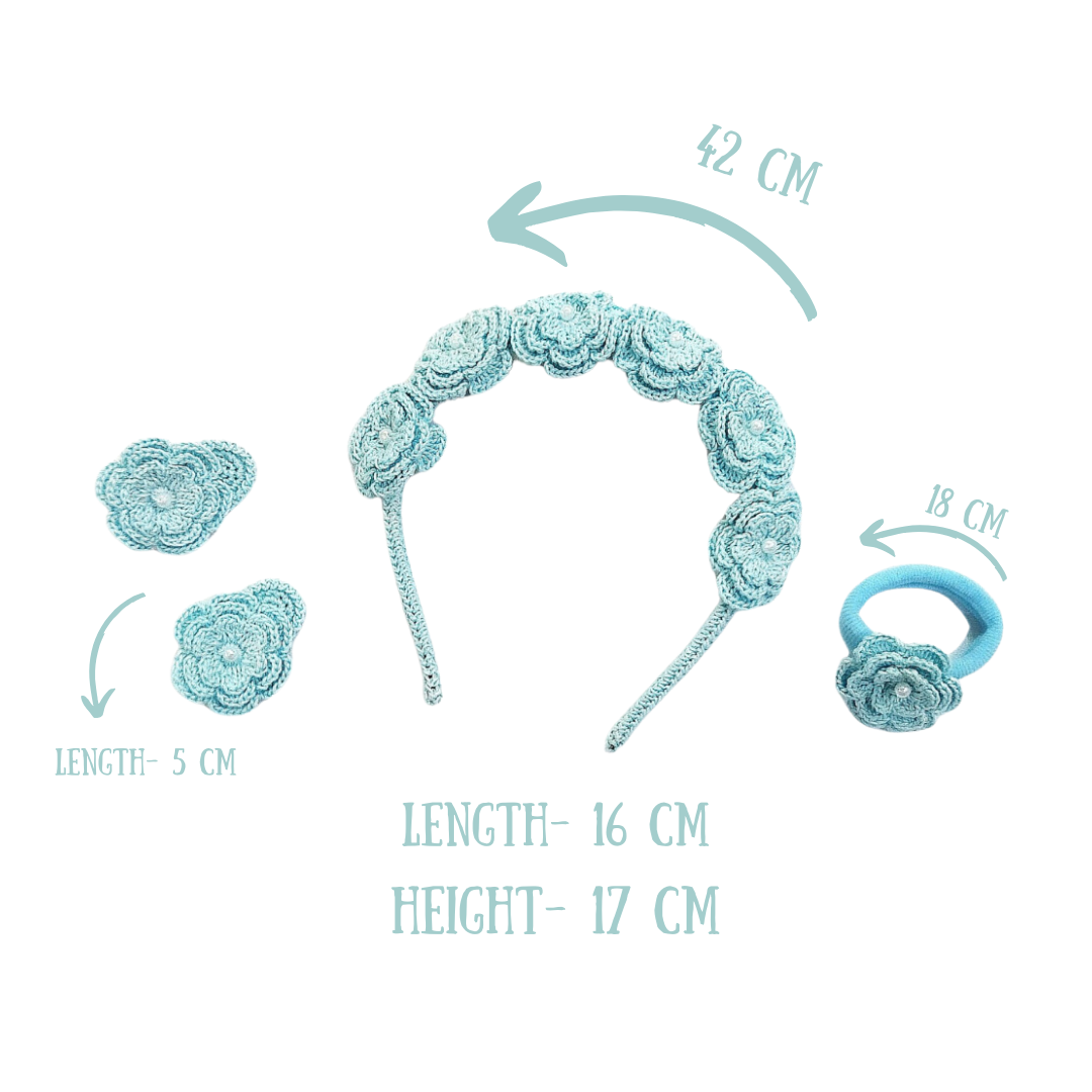 Happy Threads | Handmade Crochet Blue Rose Kids Hair Accessories Set - Adorable Floral Hairpieces for Girls