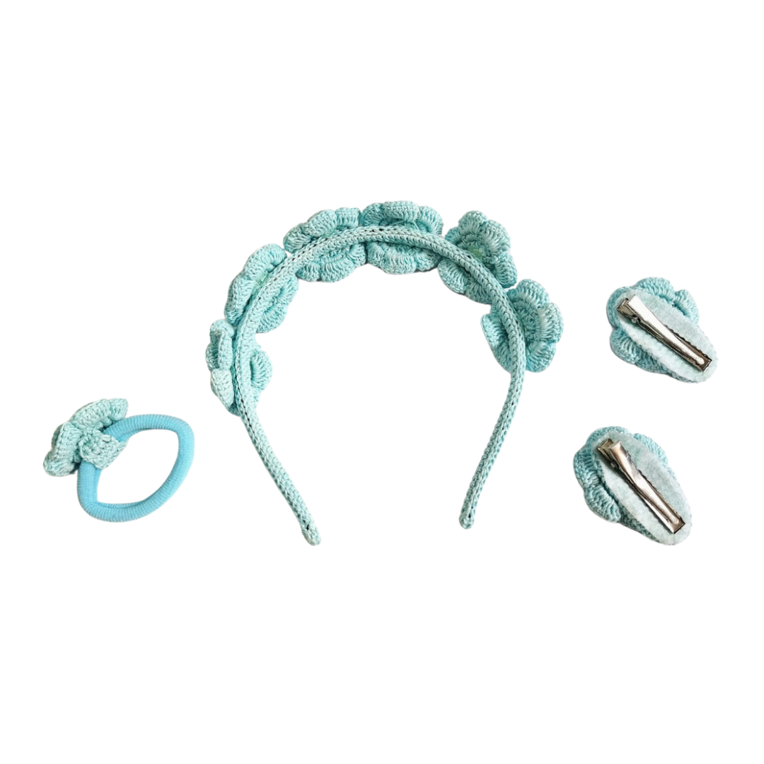 Happy Threads | Handmade Crochet Blue Rose Kids Hair Accessories Set - Adorable Floral Hairpieces for Girls