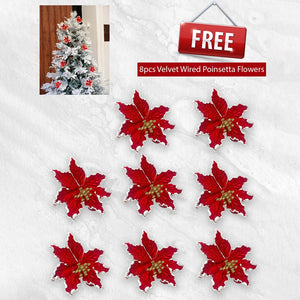 5.9 feet Bushy Long Snowy Leaves Xmas Tree with 8 free Wired Red Poinsetta Flower Tips, 180 cms with 550 Branch Tips ,christmas Tree Décor - Christmas