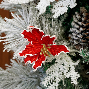 5.9 feet Bushy Long Snowy Leaves Xmas Tree with 8 free Wired Red Poinsetta Flower Tips, 180 cms with 550 Branch Tips ,christmas Tree Décor - Christmas