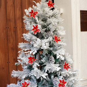 5.9 feet Bushy Long Snowy Leaves Xmas Tree with 8 free Wired Red Poinsetta Flower Tips, 180 cms with 550 Branch Tips ,christmas Tree Décor - Christmas