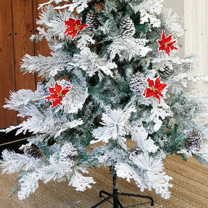 5.9 feet Bushy Long Snowy Leaves Xmas Tree with 8 free Wired Red Poinsetta Flower Tips, 180 cms with 550 Branch Tips ,christmas Tree Décor - Christmas