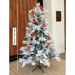 5.9 feet Bushy Long Snowy Leaves Xmas Tree with 8 free Wired Red Poinsetta Flower Tips, 180 cms with 550 Branch Tips ,christmas Tree Décor - Christmas