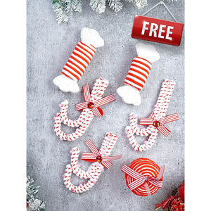 5.9 feet Snow Cherry thick rounded Leaf, Dense Christmas Tree, with free 6 Big size Tufted Red Candy themed Ornaments, 180 cm with 650 Branch tips Xmas Décor - Christmas