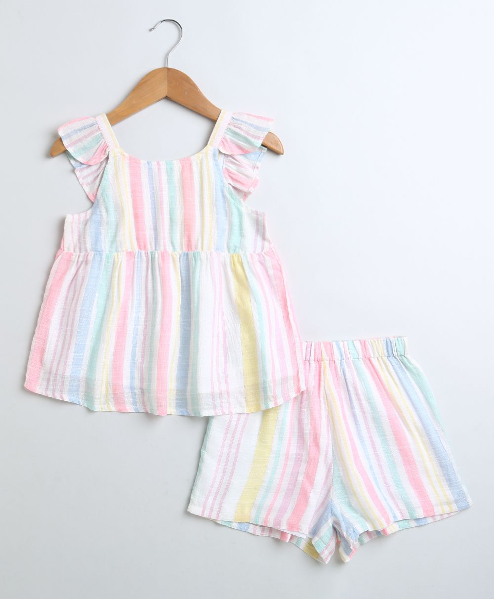 Sweetlime By AS Yarn Dyed Cotton Multi Coloured Striped Luxrex Co-ord Set.