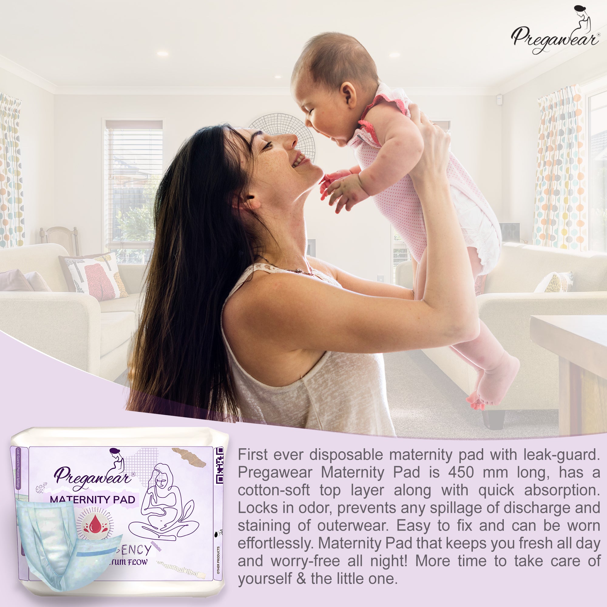 Pregawear Maternity Pad| Premium Disposable Soft Pads for Women| After Delivery Incontinence High Absorption | Heavy Periods | Leak Guard| Postpartum Flow| Rash Free | Overnight Protection Pack of 10.