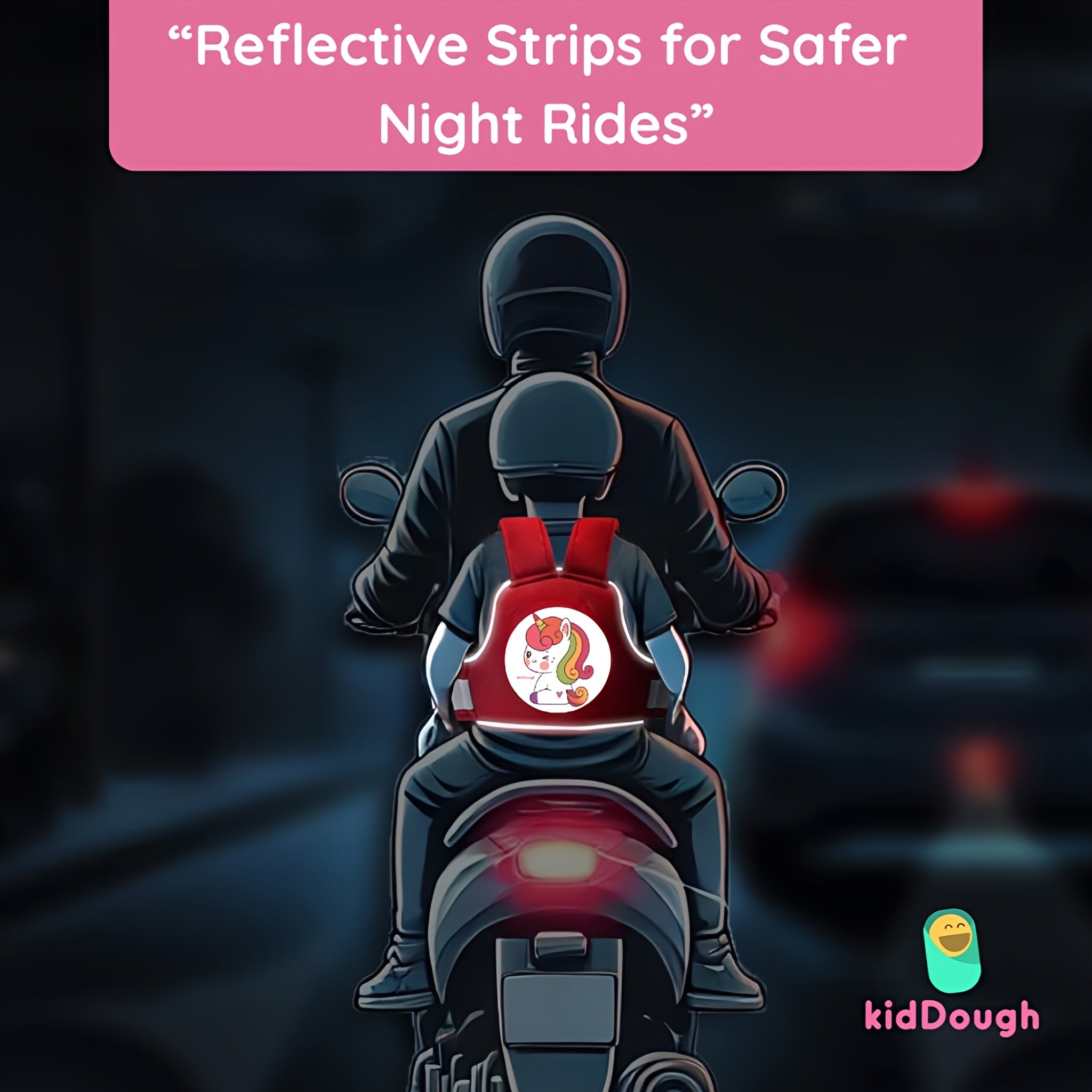 Kiddough Baby Safety Belt for Kids | Two Wheeler Bike/Scooty Belt for Kids Safety (Cartoon Red)