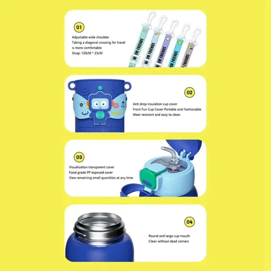 Cool Robot Kids’ Water Bottle – 450ml, Insulated & Travel-Friendly with Mini Toys!
