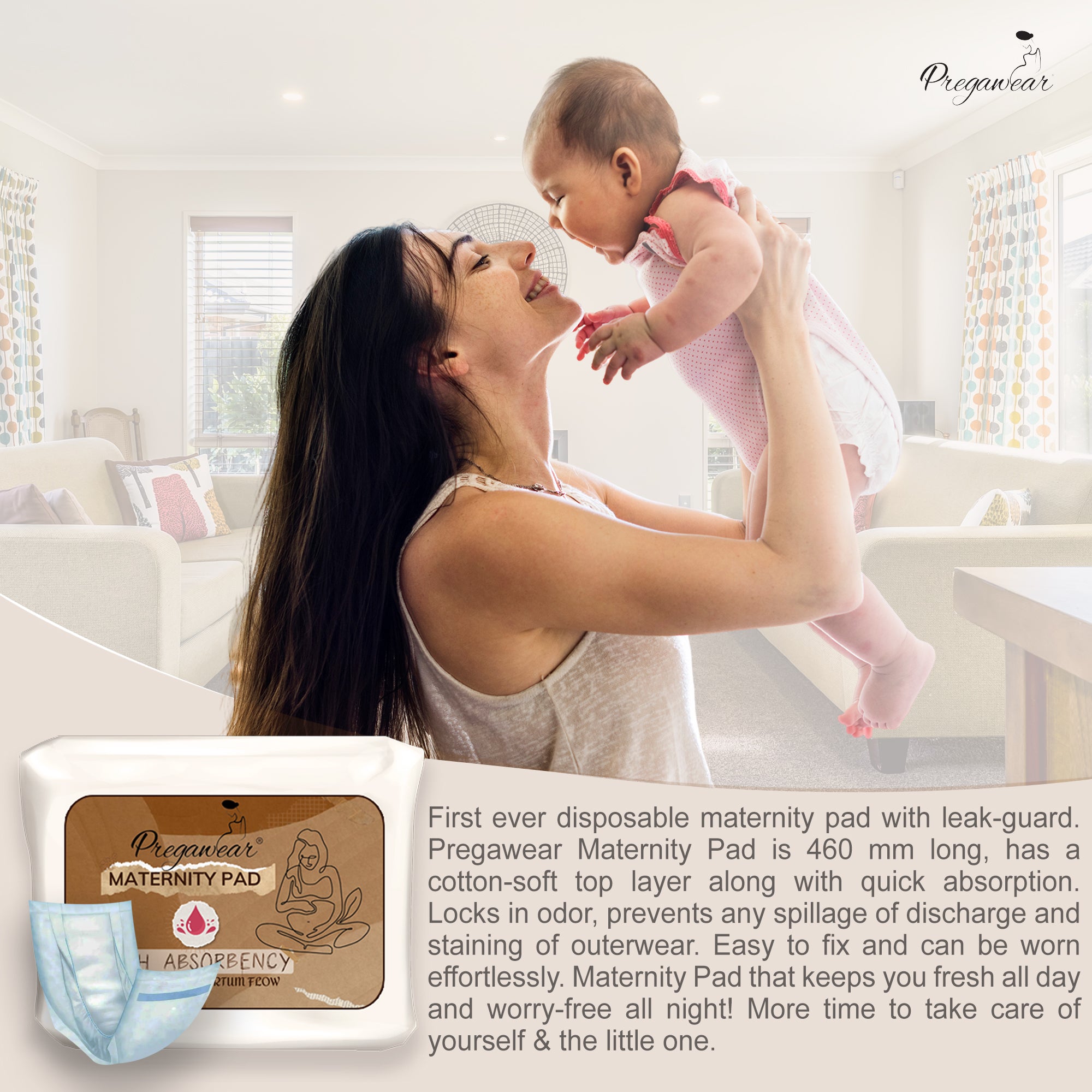Pregawear Maternity Pad| Premium Disposable Soft Pads for Women| After Delivery Incontinence High Absorption | Heavy Periods | Leak Guard| Postpartum Flow| Rash Free | Overnight Protection Pack of 10.