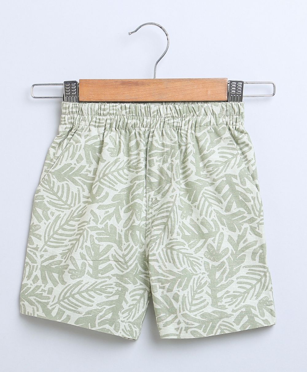 Sweetlime By AS Olive Leaf Printed Cotton Linen Shirt & Shorts Boys Co-ord Set