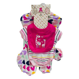 5pcs Matching Combo Set, Little Hearts & Giraffe, Pink - Little Surprise Box5pcs Matching Combo Set, Little Hearts & Giraffe, Pink