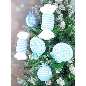 6 pcs Pastel Blue double Candy land themed Christmas Tree Ornaments - XMAS TREE ORNAMENTS