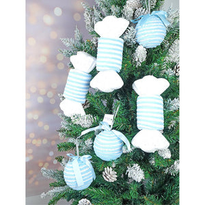 6 pcs Trio Pastel Blue Candy land themed Christmas Tree Ornaments - XMAS TREE ORNAMENTS