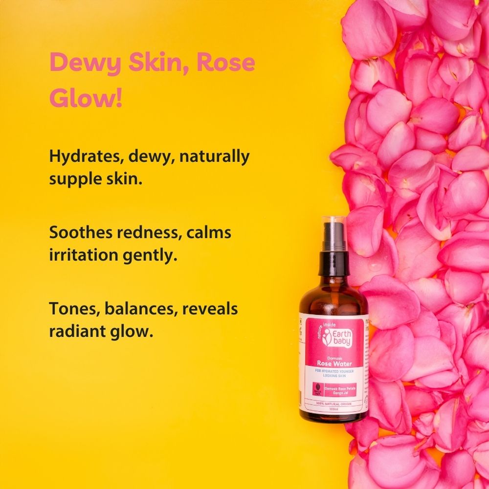 EarthBaby 100% Natural origin Damask Rose Water Spray for Face and Body (100 ml)