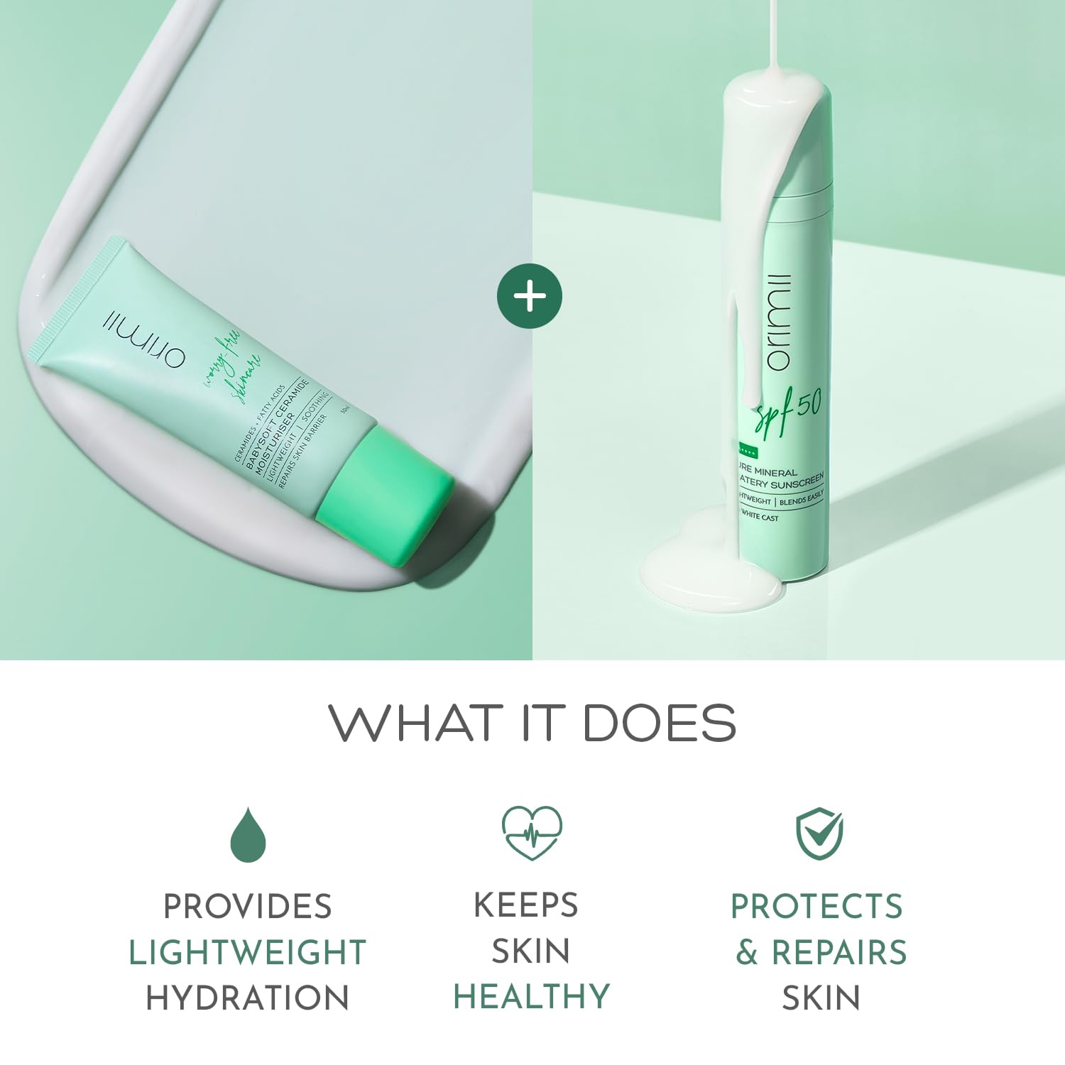 Orimii Babysoft Moisturizer and Mineral Sunscreen Combo, SPF 50, Pregnancy Safe