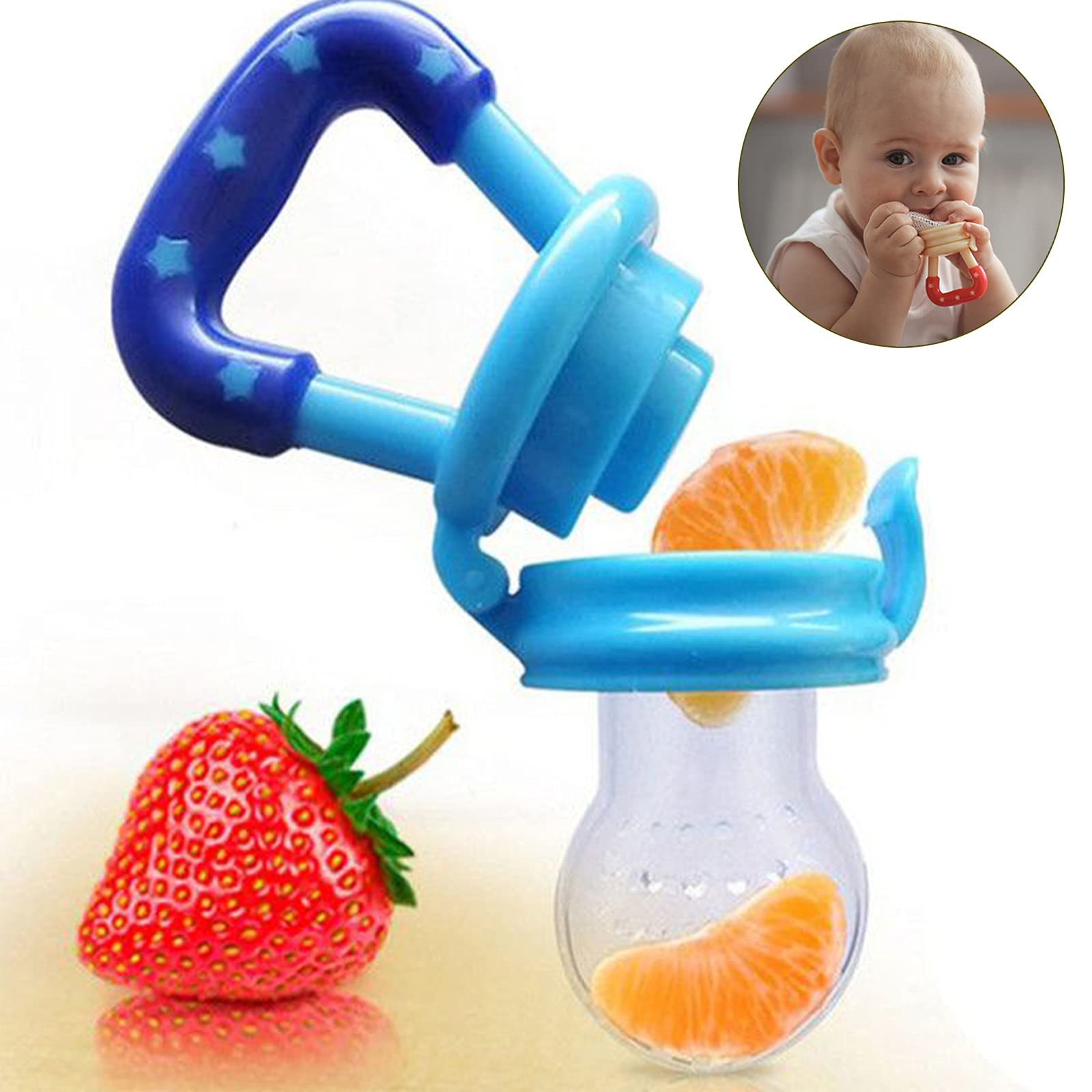 Safe-O-Kid, Veggie Fruit Nibbler/Silicone Food, Soft Pacifier/Feeder for Baby- Blue