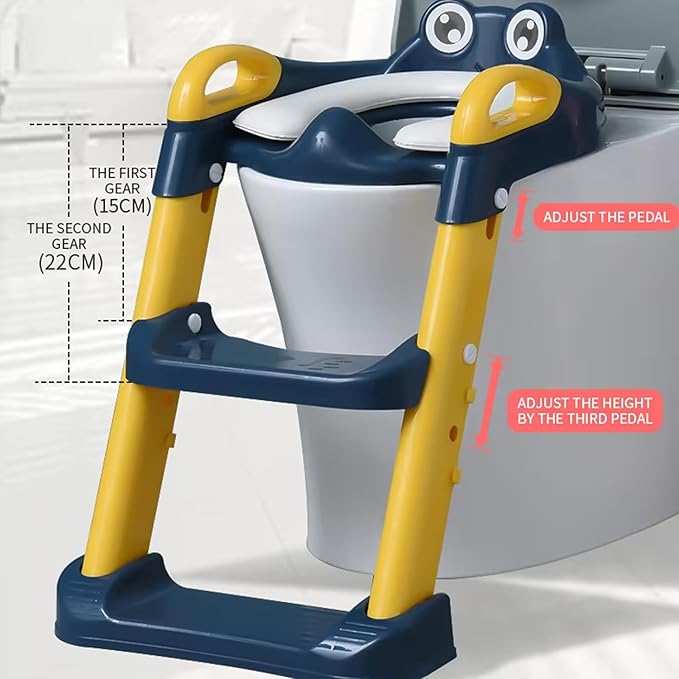 Safe-O-Kid Potty Training Seat with Ladder – Foldable Non-Slip Toilet Trainer (Blue)