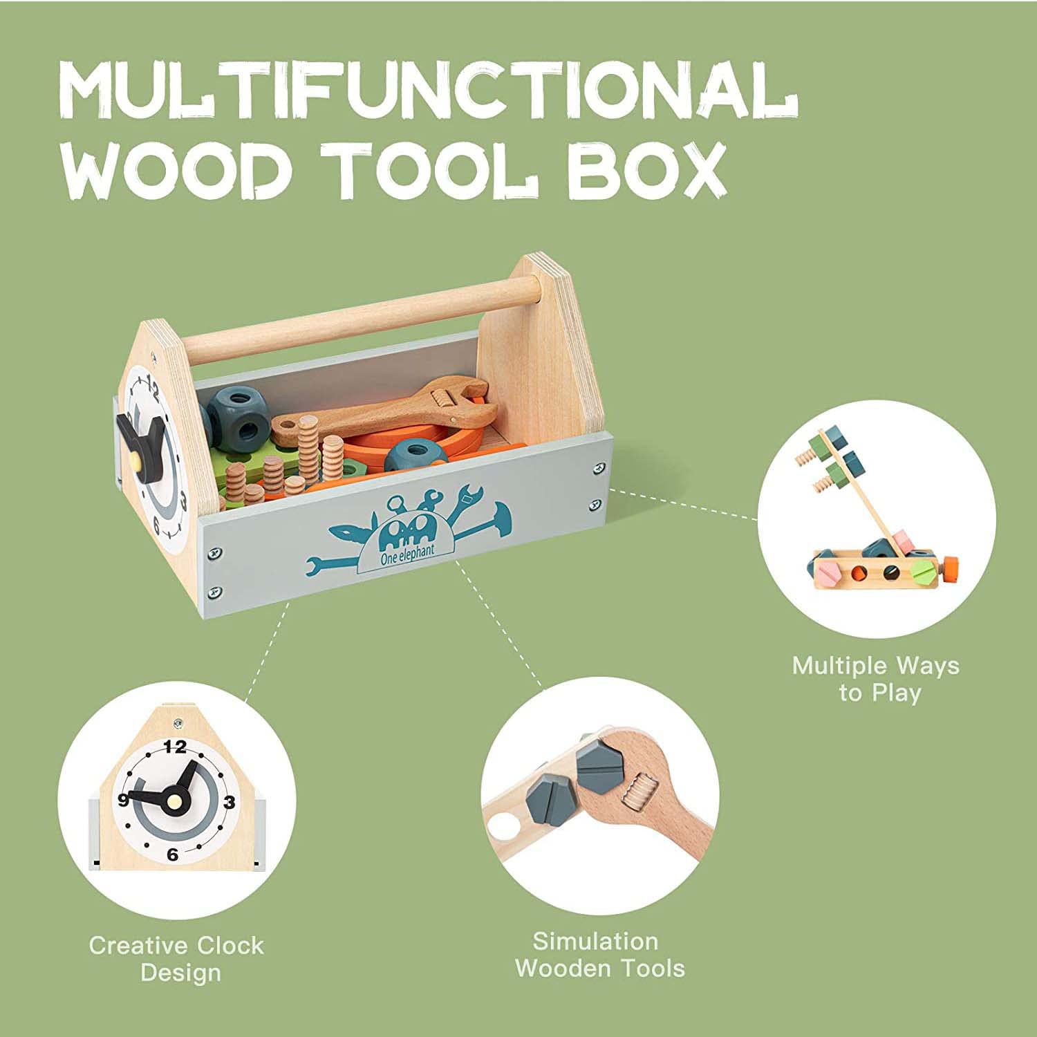 Playbox Pretend Play Wooden Toy Tool Kit Imagination and Creativity Fix it up Wooden Toy