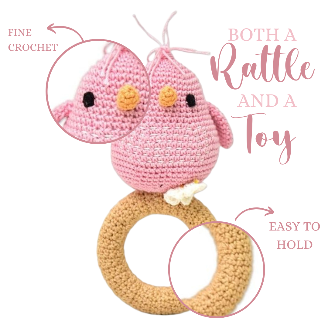 Happy Threads | Eco-Friendly Crochet Bird Rattle - Handmade & Baby-Safe