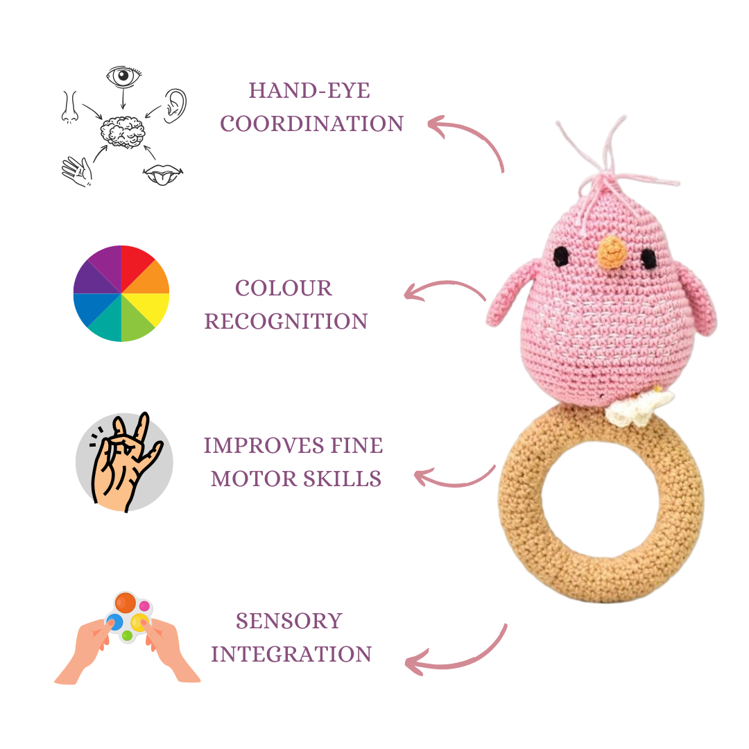 Happy Threads | Eco-Friendly Crochet Bird Rattle - Handmade & Baby-Safe