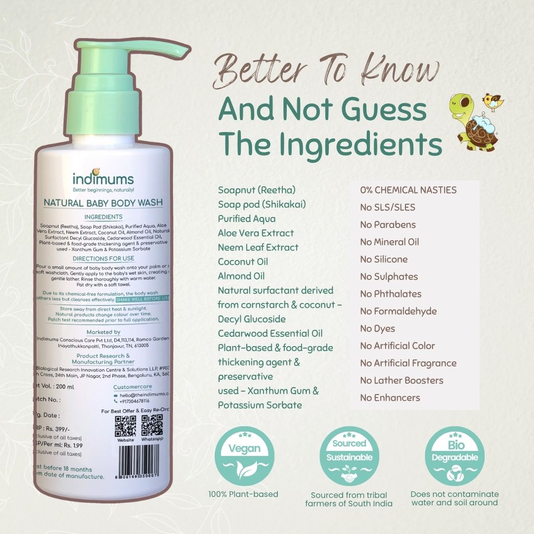 Indimums Reetha, Neem & Coconut Oil Best Newborn Wash 200 ML
