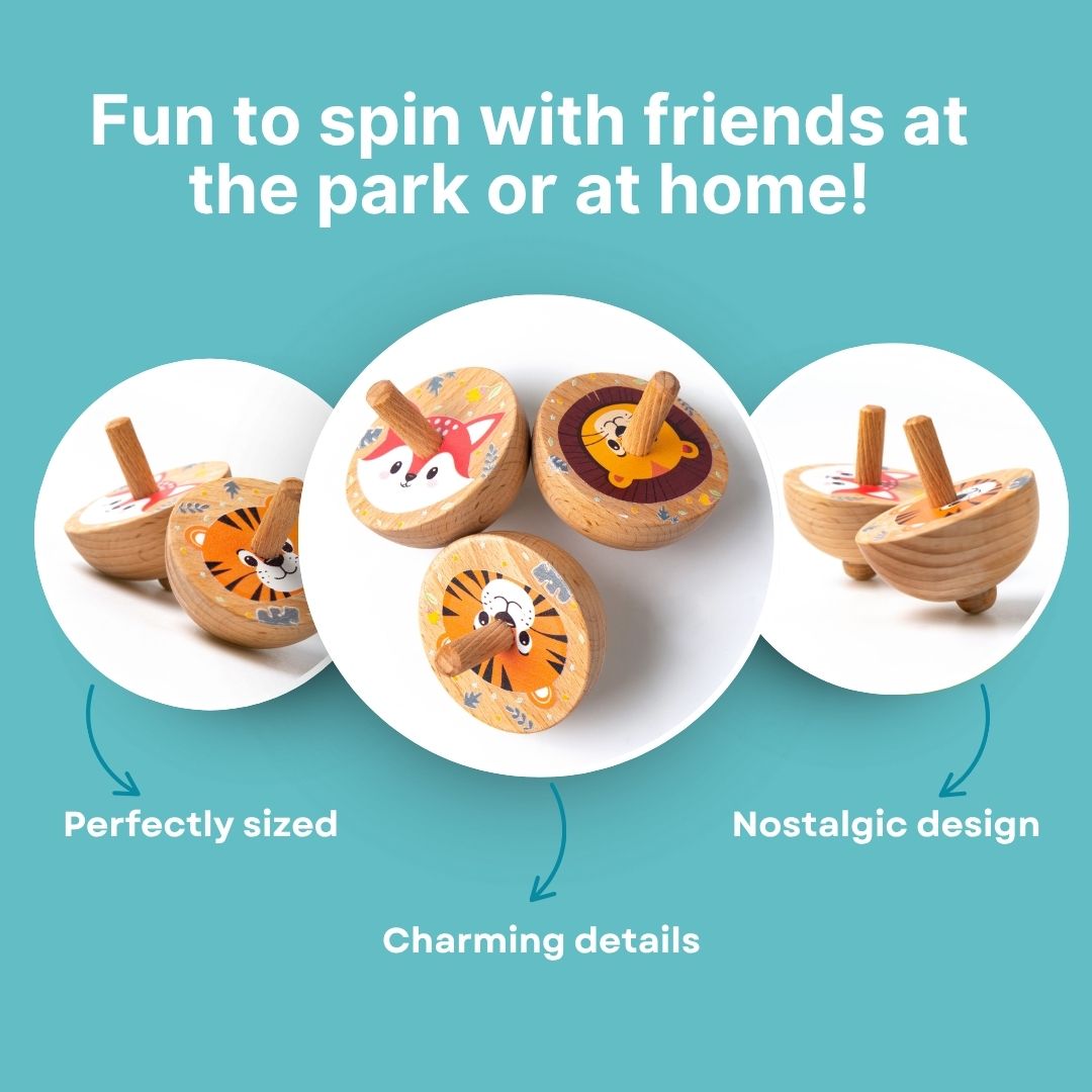 Cots and Cuddles 3pc Wooden Spinning Tops for Kids Age 3+