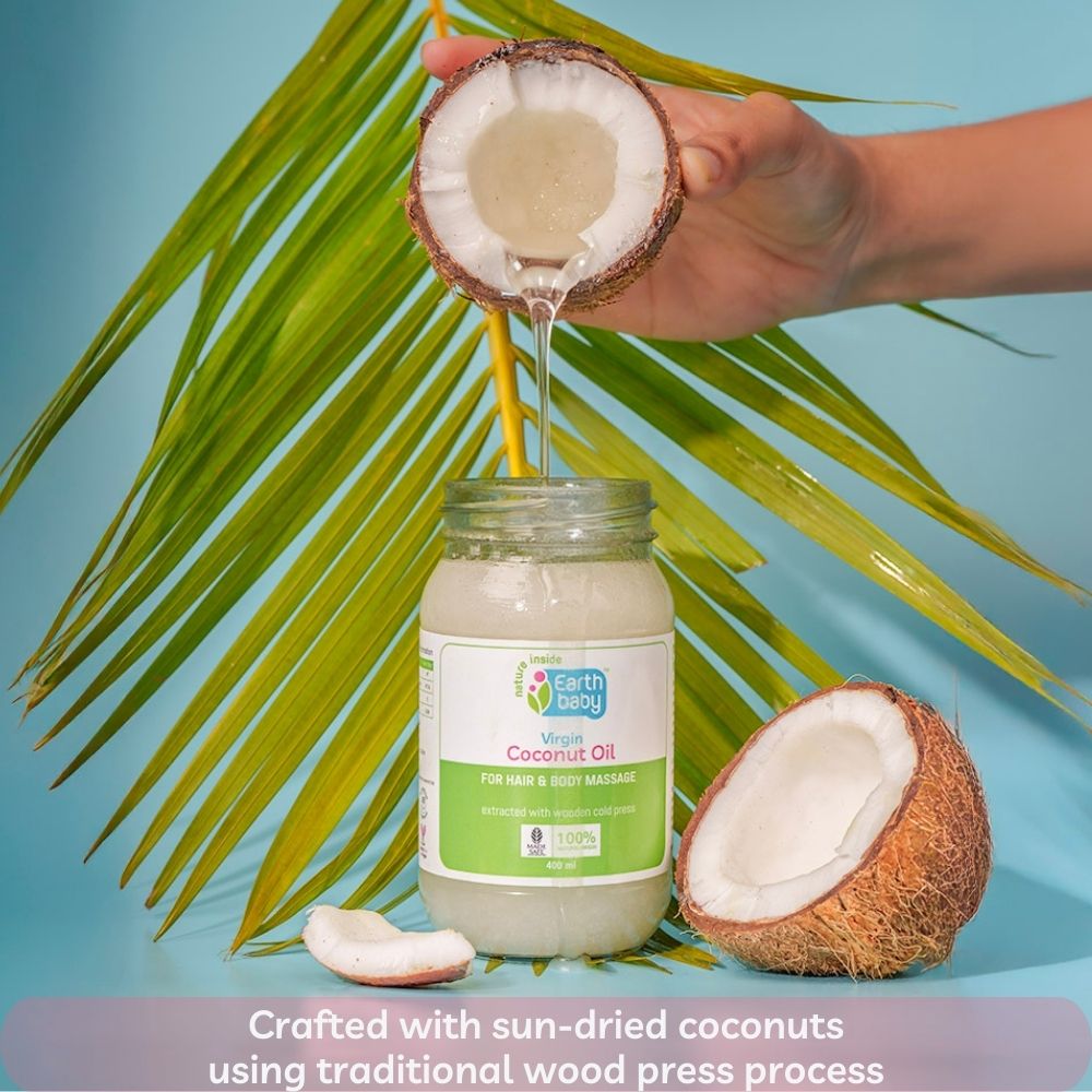 EarthBaby 100% Certified Natural Virgin Coconut Oil, Wood Cold Pressed- 275ml