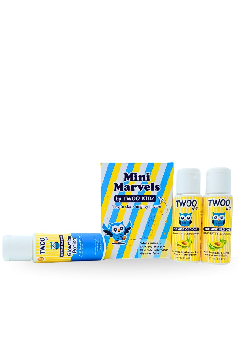 TWOO Kids Mini Marvels Kit- De-Knotty Shampoo, De-Knotty Conditioner and Glowtion Potion – 30ml*3