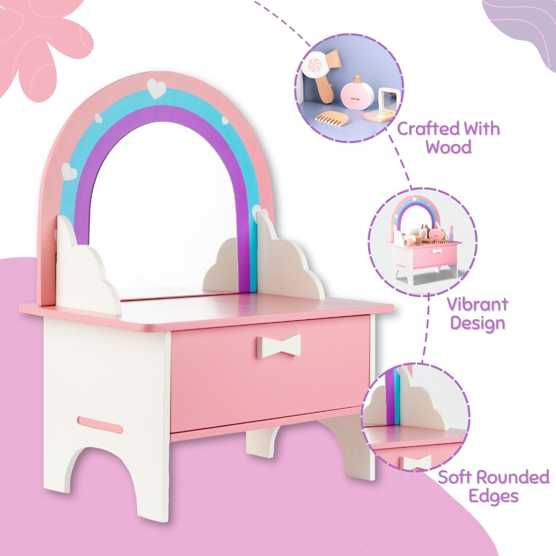 Cots & Cuddles Wooden Makeup Dressing Table Pretend Play for Kids