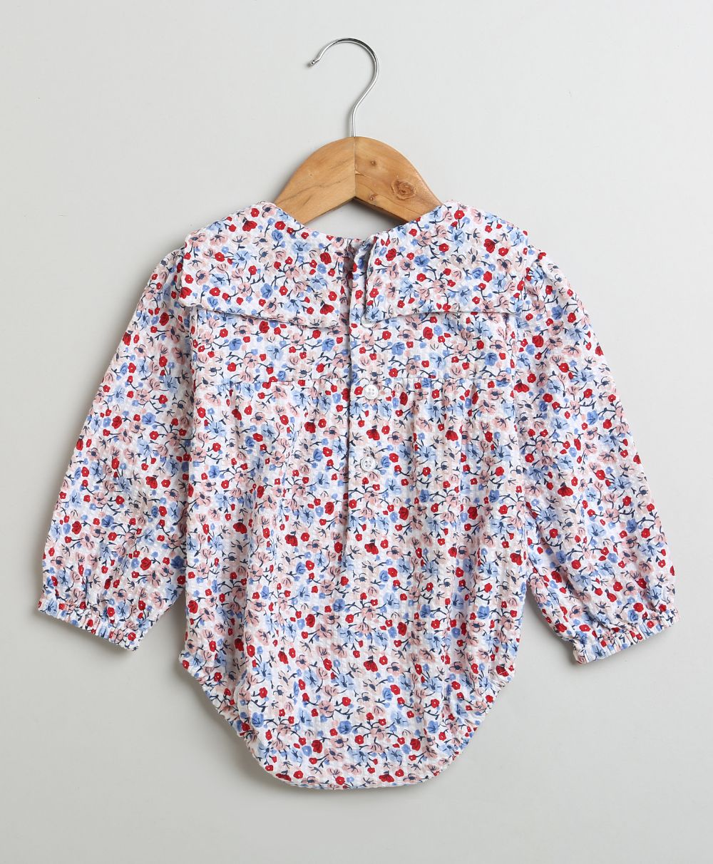 Sweetlime By AS Red & Blue Floral Print Organic Cotton Bodysuit