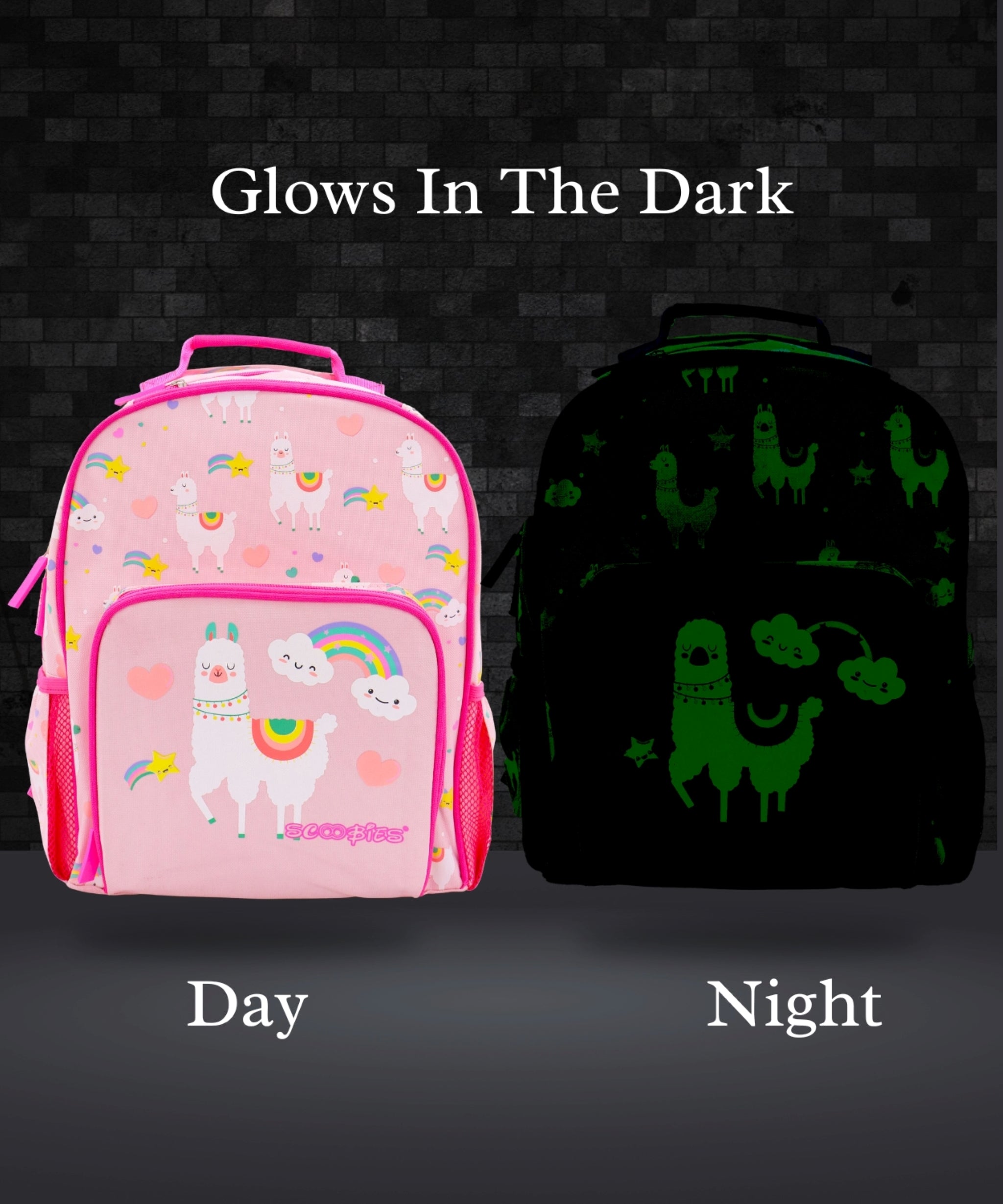 Scoobies Llama Glow in the Dark Bag - 14 inch