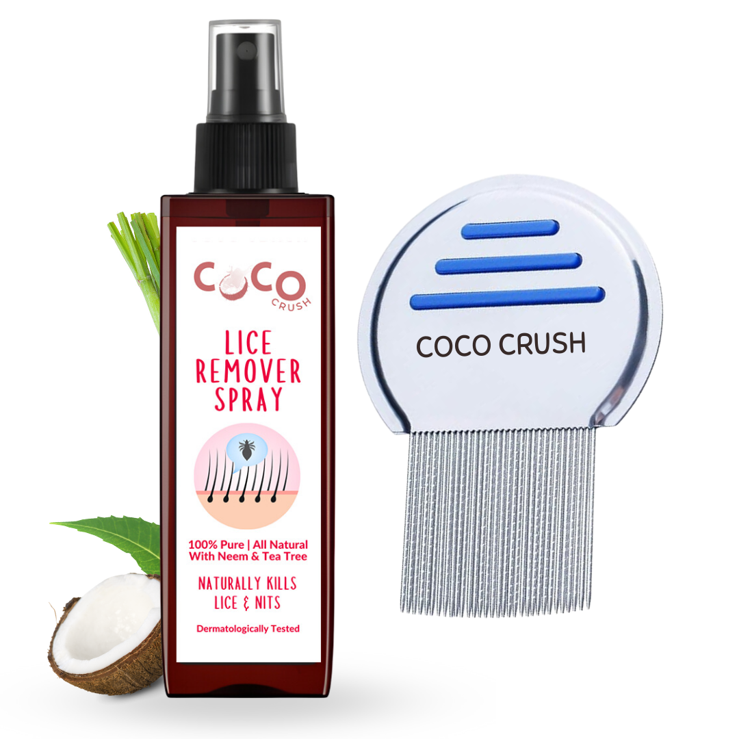 Coco Crush Natural Lice Treatment Combo: Ayurvedic Anti Lice Hair Spray & Lice Treatment Comb