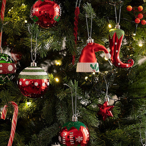 70 pcs Red & Green Elf Hat themed Christmas Balls tree hanging, Xmas Decoration set. - Christmas