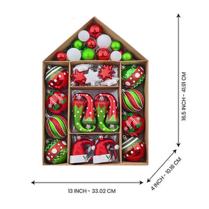 70 pcs Red & Green Elf Hat themed Christmas Balls tree hanging, Xmas Decoration set. - Christmas