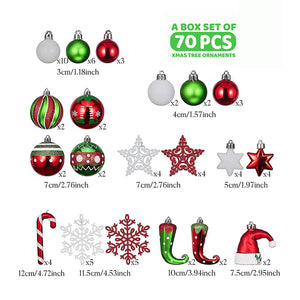 70 pcs Red & Green Elf Hat themed Christmas Balls tree hanging, Xmas Decoration set. - Christmas
