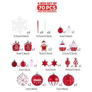 70 pcs Red & White gingerbread themed Christmas Balls tree hanging,Xmas Decoration set. - Christmas