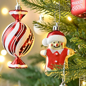 70 pcs Red & White gingerbread themed Christmas Balls tree hanging,Xmas Decoration set. - Christmas