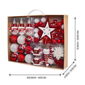 70 pcs Red & White Santa Claus themed Christmas Balls tree hanging, Xmas Decoration set. - Christmas