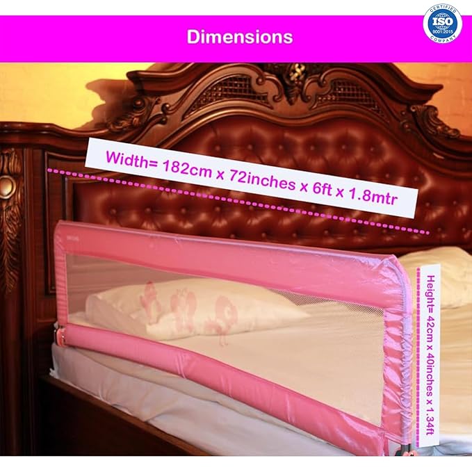 SAFE-O-KID® Fully Foldable Bed Rail Guard- Pink (6FT/183CM), Pack of 3