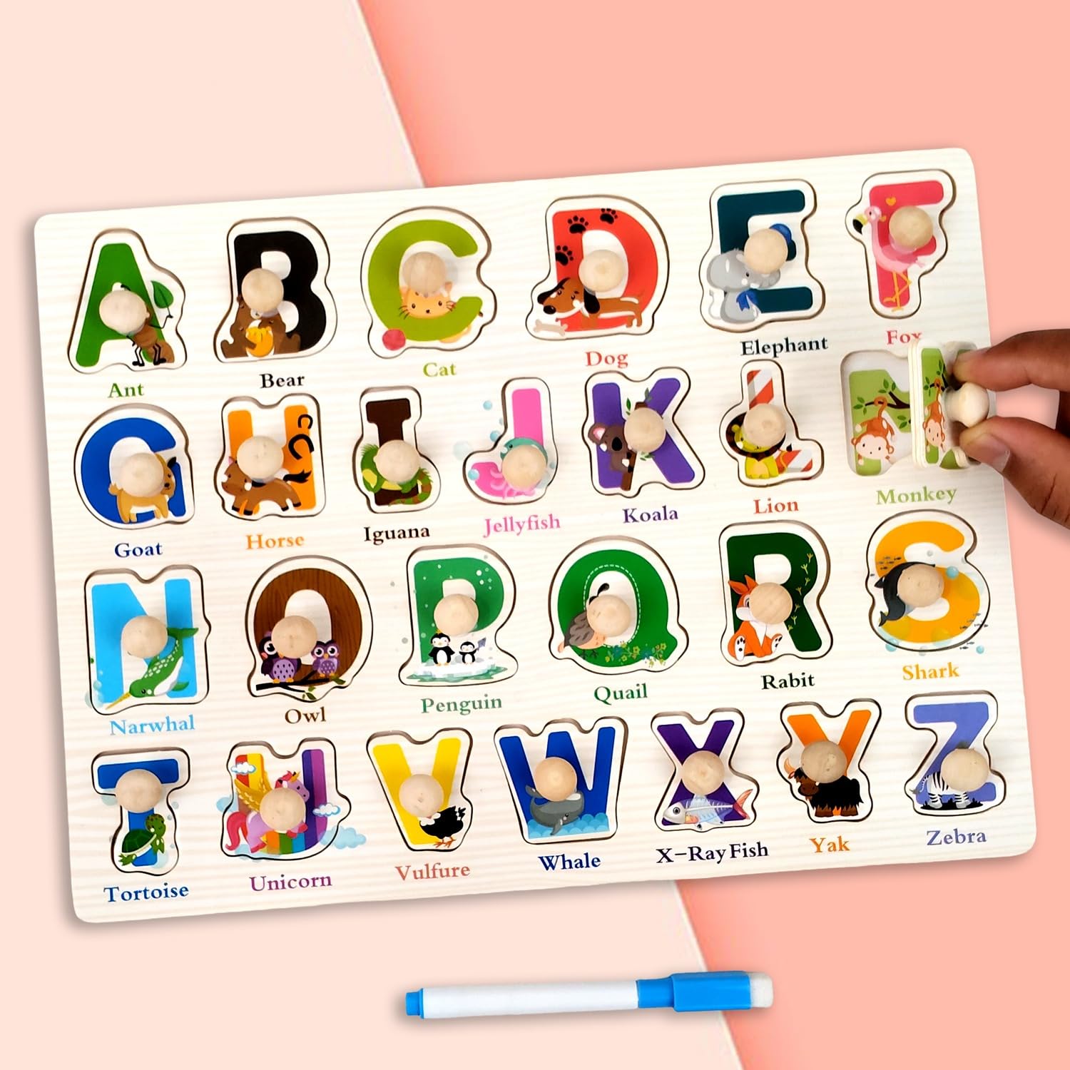 Wudly Wooden Alphabet Puzzle Board with Whiteboard for Kids - The Mom Store