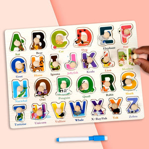 Wudly Wooden Alphabet Puzzle Board with Whiteboard for Kids - The Mom Store