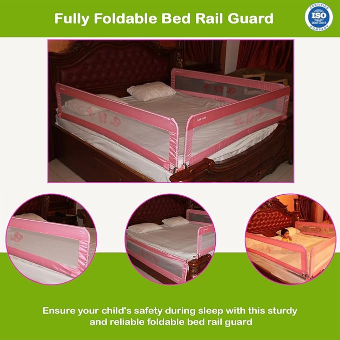 SAFE-O-KID® Fully Foldable Bed Rail Guard- Pink (6FT/183CM), Pack of 2