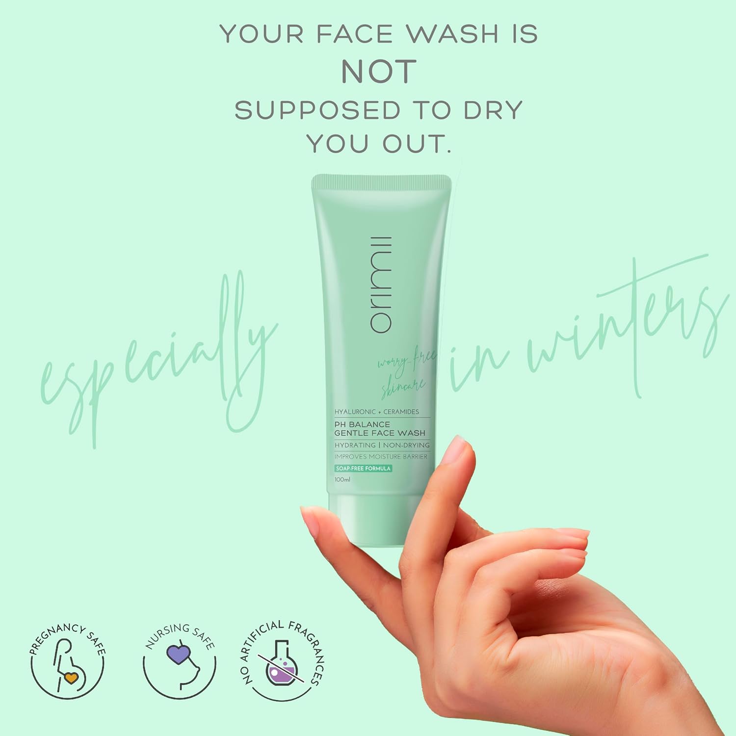 Orimii Face Wash: Hydrating & Gentle with Ceramides, Pregnancy Safe & pH Balanced